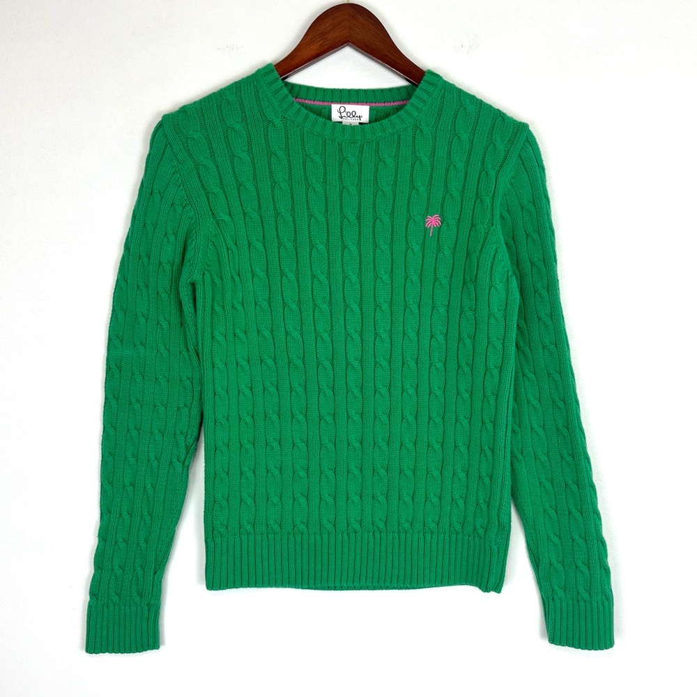 Lilly Pulitzer Cable Knit Crewneck Sweater Green Size Medium